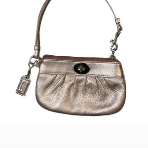 COACH Leather Wristlet Metallic Rose Bronze Gold